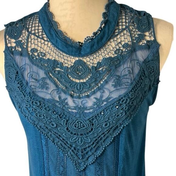 Monoreno womens S sheer cutout embroidered lace satin metallic gypsy fairy tunic - Picture 3 of 9